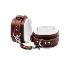Система фиксации БДСМ для рук и ног из натуральной кожи коричнево белого цвета Scappa