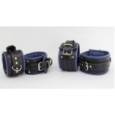 Система фиксации БДСМ для рук и ног из натуральной кожи черно синего цвета Scappa