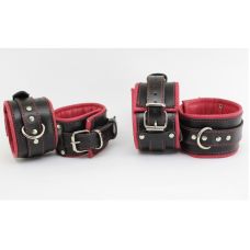 Система фиксации БДСМ для рук и ног из натуральной кожи черно красного цвета Scappa