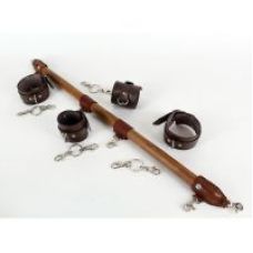 Система для бондажа тела БДСМ Конектор с фиксацией рук и ног из дерева бука и натуральной кожи коричневого цвета Scappa 