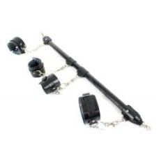 Система для бондажа тела БДСМ Конектор с фиксацией рук и ног из дерева бука и натуральной кожи черного цвета Scappa 