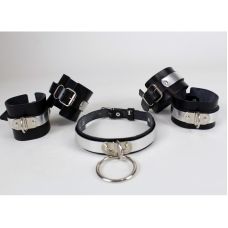 Система фиксации для тела БДСМ из натуральной кожи черно серебристого цвета Scappa 