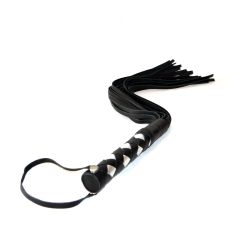 Флогер з плетеною ручкою чорно сріблястого кольору БДСМ з натуральної шкіри Scappa