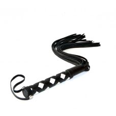 Флогер з плетеною ручкою чорно білого кольору БДСМ з натуральної шкіри Scappa