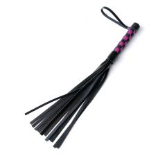 Флогер з 14 хвостами БДСМ з натуральної шкіри з забарвленням у шаховому порядку чорно фіолетового кольору Scappa