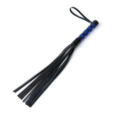 Флогер з 14 хвостами БДСМ з натуральної шкіри з забарвленням у шаховому порядку чорно синього кольору Scappa