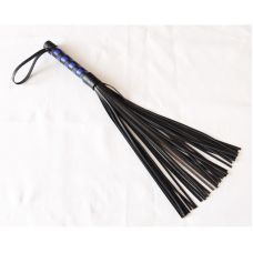 Флогер з 40 хвостами БДСМ з натуральної шкіри з забарвленням у шаховому порядку чорно синього кольору Scappa