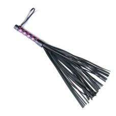 Флогер з 40 хвостами БДСМ з натуральної шкіри з забарвленням у шаховому порядку чорно фіолетового кольору Scappa