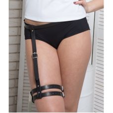Гартер на стегно з подвійним ремінцем із натуральної шкіри чорного кольору Scappa