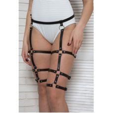 Гартери на стегна з ремінцями із натуральної шкіри чорного кольору Scappa