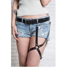 Гартер на стегно із заклепками та натуральної шкіри чорного кольору Scappa