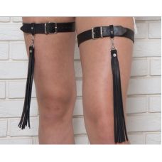 Гартери на стегна з бахромою із натуральної шкіри чорного кольору Scappa