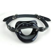 Кляп в рот губки БДСМ из натуральной кожи черного цвета Scappa