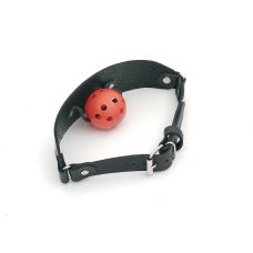 Кляп шарик в рот БДСМ из натуральной кожи красно черного цвета Scappa