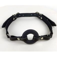 Кляп кольцо в рот БДСМ из натуральной кожи черного цвета Scappa