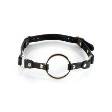 Кляп металлическое кольцо в рот БДСМ из натуральной кожи черного цвета Scappa