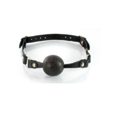 Кляп шарик в рот БДСМ из натуральной кожи и дерева черного цвета Scappa