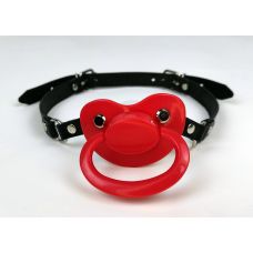 Кляп в рот красная соска БДСМ из натуральной кожи черного цвета Scappa