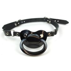 Кляп в рот соска БДСМ из натуральной кожи черного цвета Scappa