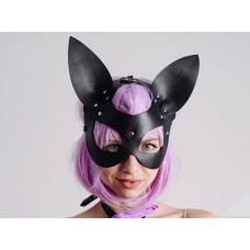 Маска Заячик Play boy на очі БДСМ із натуральної шкіри чорного кольору Scappa