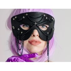 Эротическая маска на глаза Cabaret с цепочками из натуральной кожи черного цвета Scappa