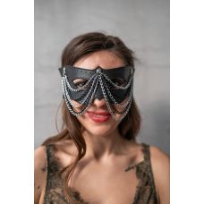 Еротична маска на очі з ланцюжками та натуральної шкіри чорного кольору Scappa