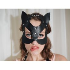 Маска жінка кішка на очі БДСМ з натуральної шкіри чорного кольору Scappa