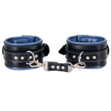 Наручники с карабинами БДСМ из натуральной кожи черно синего цвета Scappa