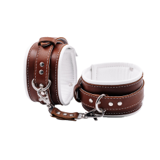 Наручники БДСМ из натуральной кожи коричневого цвета с белой строчкой Scappa