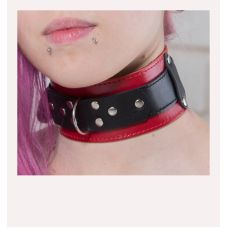 Ошейник с заклепками БДСМ из натуральной кожи черно красного цвета Scappa