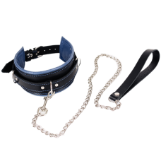 Нашийник з повідцем БДСМ із натуральної шкіри чорно синього кольору Scappa