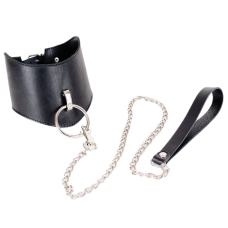 Ошейник с кольцом и поводком БДСМ из натуральной кожи черного цвета Scappa