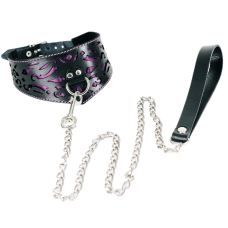 Ажурний нашийник з повідцем БДСМ із натуральної шкіри чорно-рожевого кольору Scappa ширина 60 мм