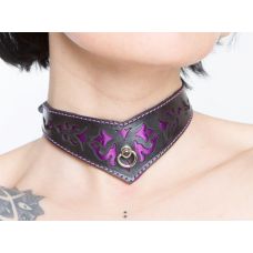 Ажурный ошейник с розовыми вставками БДСМ из натуральной кожи черного цвета Scappa ширина 45 мм