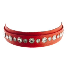 Ошейник с серебристыми стразами БДСМ из натуральной кожи красного цвета Scappa