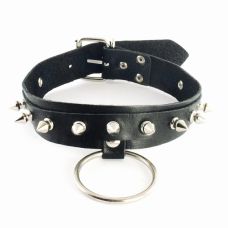 Ошейник с шипами и кольцом БДСМ из натуральной кожи красного цвета Scappa