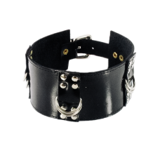 Широкий ошейник с заклепками БДСМ из натуральной кожи черного цвета Scappa