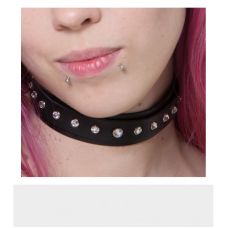 Ошейник с серебристыми стразами БДСМ из натуральной кожи черного цвета Scappa