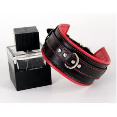 Ошейник с красными строчками БДСМ из натуральной кожи черно красного цвета Scappa