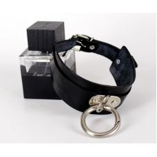 Ошейник с кольцом БДСМ из натуральной кожи черного цвета Scappa