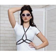 Портупея на грудь с кольцами и заклепками из натуральной кожи черного цвета Scappa