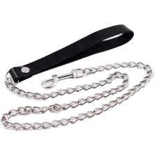 Поводок цепочка с петелькой БДСМ из натуральной кожи черного цвета Scappa
