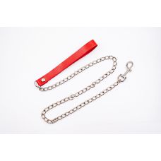 Поводок цепочка с петелькой БДСМ из натуральной кожи красного цвета Scappa