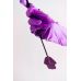 Двухсторонний Стек с ладошкой бабочкой Щекоталка БДСМ из натуральной кожи и пера фиолетового цвета Scappa 