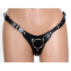 Трусики для страпона с регулируемыми ремешками из натуральной кожи черного цвета Scappa 