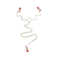 Зажимы для сосков и клитора красного цвета БДСМ на серебристой металлической цепочке Scappa