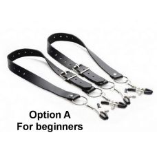 Зажимы Расширители для вагины БДСМ из металла и натуральной кожи серебристо черного цвета Scappa