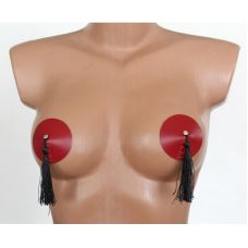 Наклейки на соски с черными кистями из натуральной кожи красного цвета Scappa