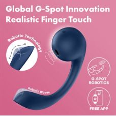 Смарт вибратор для точки G и с вакуумной стимуляцией клитора синего цвета Satisfyer Pro+ Wave 4 Connect App